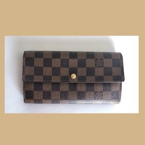 AUTH Louis Vuitton Damier Ebene SARAH Wallet